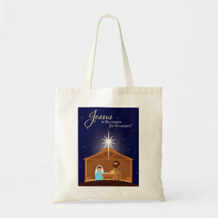 Bolsa Tote Cena de Natividade Ilustrada de Feliz Natal 