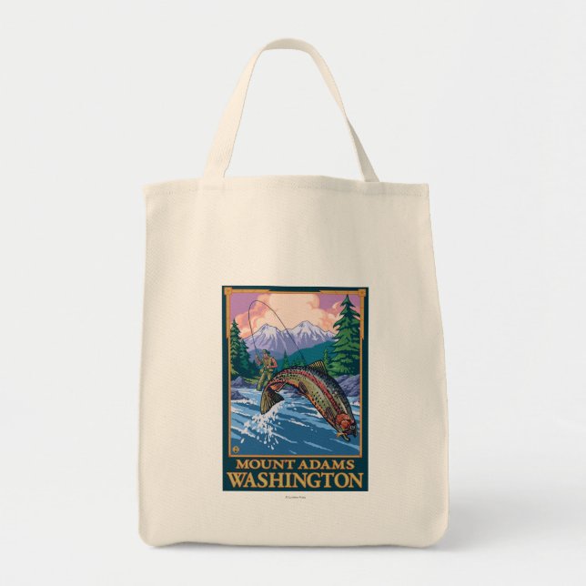 Bolsa Tote Cena de Pesca de Voo - Monte Adams, Washington (Frente)