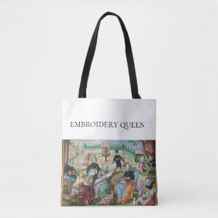 Bolsa Tote Cena de pintura da Rainha Vintage, bordado