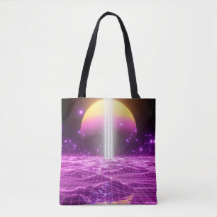 Bolsa Tote Cena de pop de arte de ficção científica rosa m