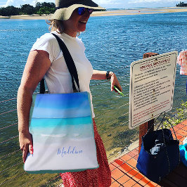 Bolsa Tote Cena de Praia da Areia do Oceano Azul Pessoal