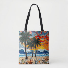 Bolsa Tote Cena de Praia Linda com Palmeiras