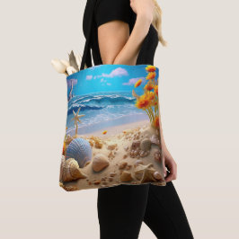 BOLSA TOTE CENA DE PRAIA TRANQUILA COM CONCHAS
