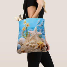 BOLSA TOTE CENA DE PRAIA TRANQUILA COM CONCHAS