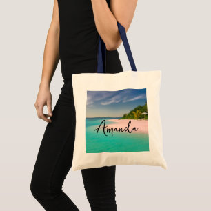 Bolsa Tote Cena de praia tropical oceano aquamarine