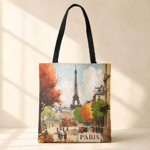 Bolsa Tote Cena de Rua da Torre Eiffel Vintage Paris
