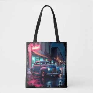 Bolsa Tote Cena de Rua Retrô Arte Vintage Carro Clássico Anos