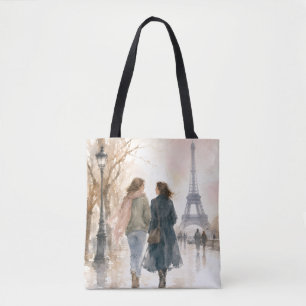 Bolsa Tote Cena de Rua Romântica de Paris em Impressão