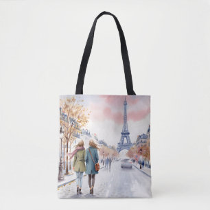 Bolsa Tote Cena de Rua Romântica de Paris em Impressão
