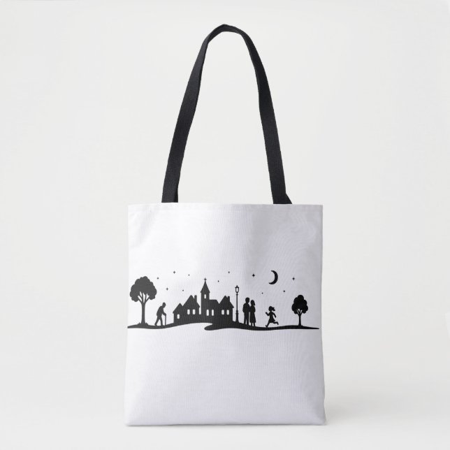 Bolsa Tote Cena de Silhouette Noite da Vila Pacífica (Frente)