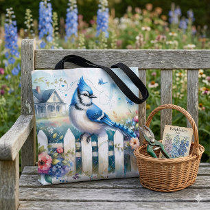 Bolsa Tote Cena do Jardim com Cerca da Casa da Pega Azul