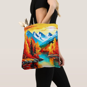 Bolsa Tote Cena do Lago Autumn Mountain