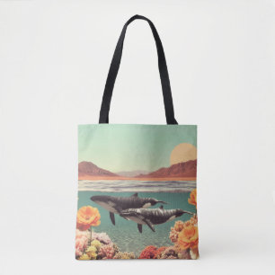 Bolsa Tote Cena Do Oceano Surreal Com Baleias E Coral