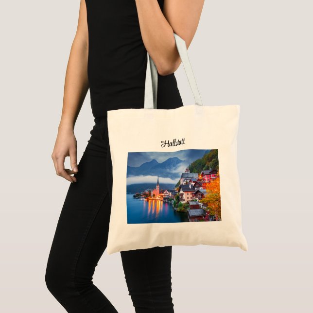 Bolsa Tote Cena noturna de Hallstatt, Áustria (Frente (produto))