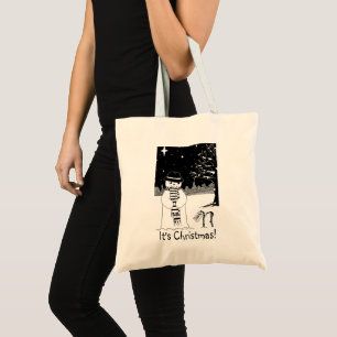 Bolsa Tote cena preto e branco da neve do boneco de neve para