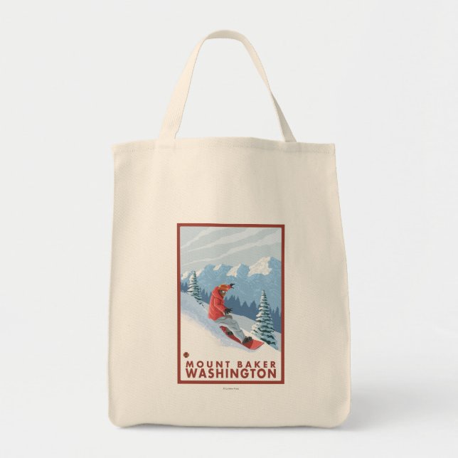 Bolsa Tote Cena Snowboarder - Monte Baker, Washington (Frente)