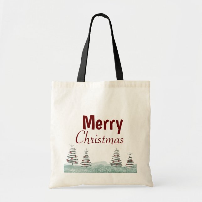 Bolsa Tote Cenário de Neve de Árvore de Natal Moderno (Frente)