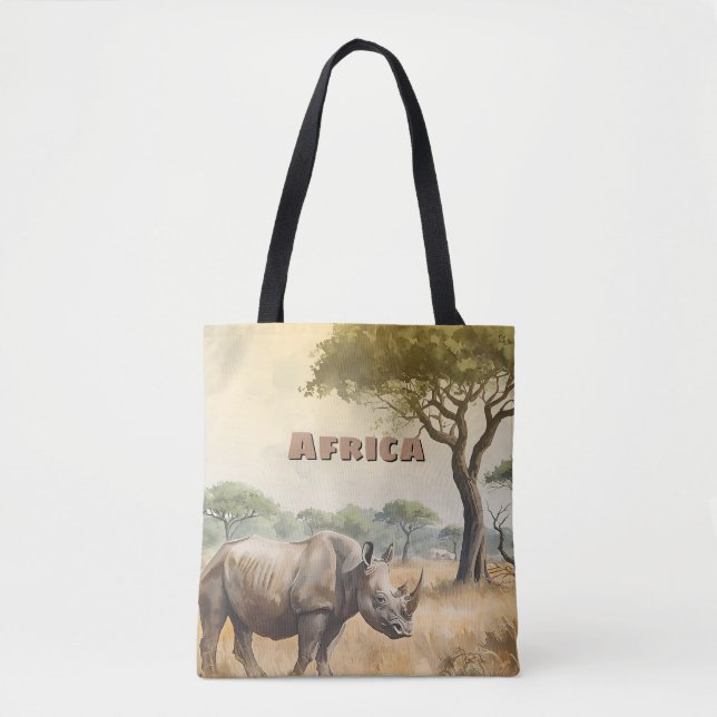 Bolsa Tote Cenário Retro Africano de Rinoceronte (Frente)