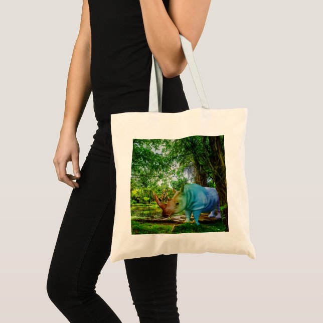 Bolsa Tote Cenário tropical exuberante do rinoceronte Slipper (Frente (produto))