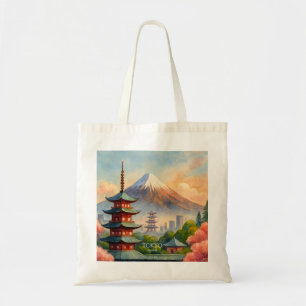 Bolsa Tote Cenário Urbano de Tóquio Japão Aquarela Lembrança