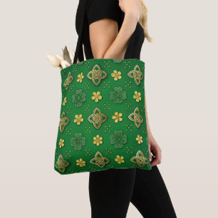 BOLSA TOTE CENAS TELADAS CELTICAS VERDES E DOURADAS IRLANDESA