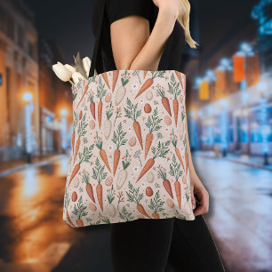 Bolsa Tote Cenouras Elegantes Vintage com Flores e Ovos Peque
