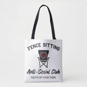 Bolsa Tote Cerca Engraçada Sentada Anti-Social Club Baseball 