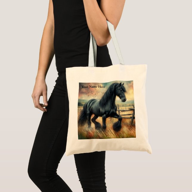 Bolsa Tote Cerca Russa do Cavalo Negro Fresa (Frente (produto))