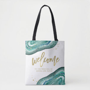 Bolsa Tote Cerceta da aguarela e boa vinda Dourado de Geode