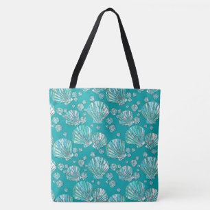 Bolsa Tote Cerceta, escudos do mar do seafoam, fundo de