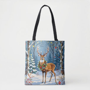 Bolsa Tote Cérebro de Natal na Floresta Festiva de inverno