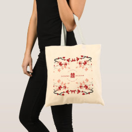 Bolsa Tote Cereja Blossoms e Felicidade Dupla Casamento Chinê