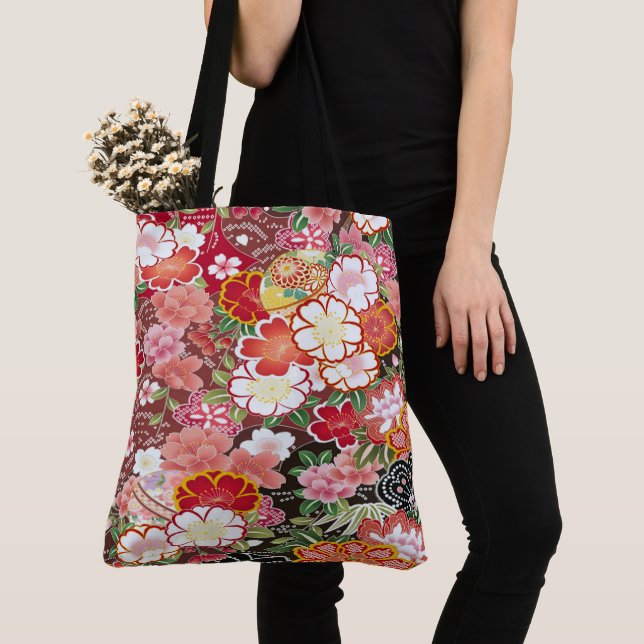 Bolsa Tote Cereja Floral Japonesa Blossom Sakura White Red (Close Up)