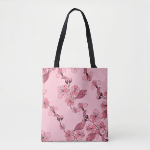 Bolsa Tote Cereja floresce de cor rosa sobre fundo branco.