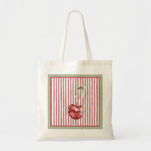 Bolsa Tote Cereja Listras Vermelhas Creme Verde