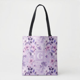 Bolsa Tote Cereja roxa floresce monograma personalizado