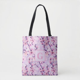 Bolsa Tote Cereja roxa floresce monograma personalizado