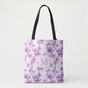 Bolsa Tote cereja roxa floresce monograma personalizado