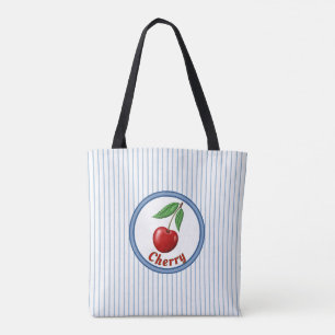 Bolsa Tote Cereja Vermelha Cura e Bandas Azuis Personalizadas