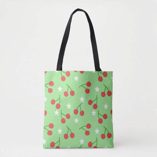 Bolsa Tote Cerejas e Saco de Flor Branco (Frente)