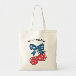 Bolsa Tote cerejas patrióticas azuis e vermelhas com monogram