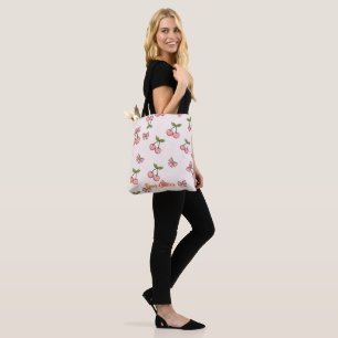 Bolsa Tote Cerejas Rosa e Laços Padrão Sem Costura Fofo