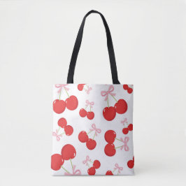 Bolsa Tote Cerejas Vermelhas com Laço Rosa Coquette Cottage C