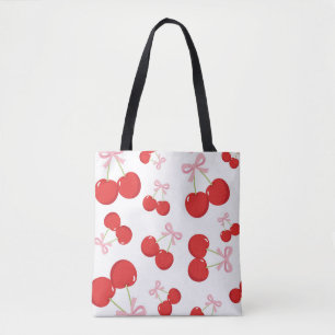 Bolsa Tote Cerejas Vermelhas com Laço Rosa Coquette Cottage C