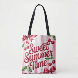 Bolsa Tote Cerejas Vermelhas e Fitas Rosa do Doce Verão