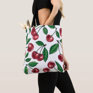 Bolsa Tote Cerejas vermelhas em branco