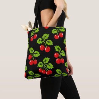 Bolsa Tote Cerejas Vermelhas Folhas Verdes