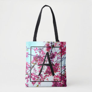 Bolsa Tote Cerejeiras cor-de-rosa - monograma