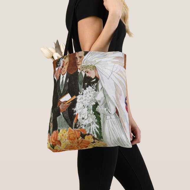 Bolsa Tote Cerimônia de Casamento Vintage com Noiva e Noivo (Close Up)