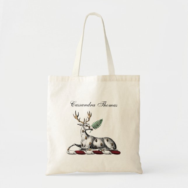 Bolsa Tote Cervo com Emblema de Crista Heráldica de Samambaia (Frente)